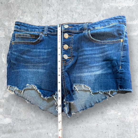 Wild Blue Button Fly, Distressed Denim Shorts - Picture 11 of 13